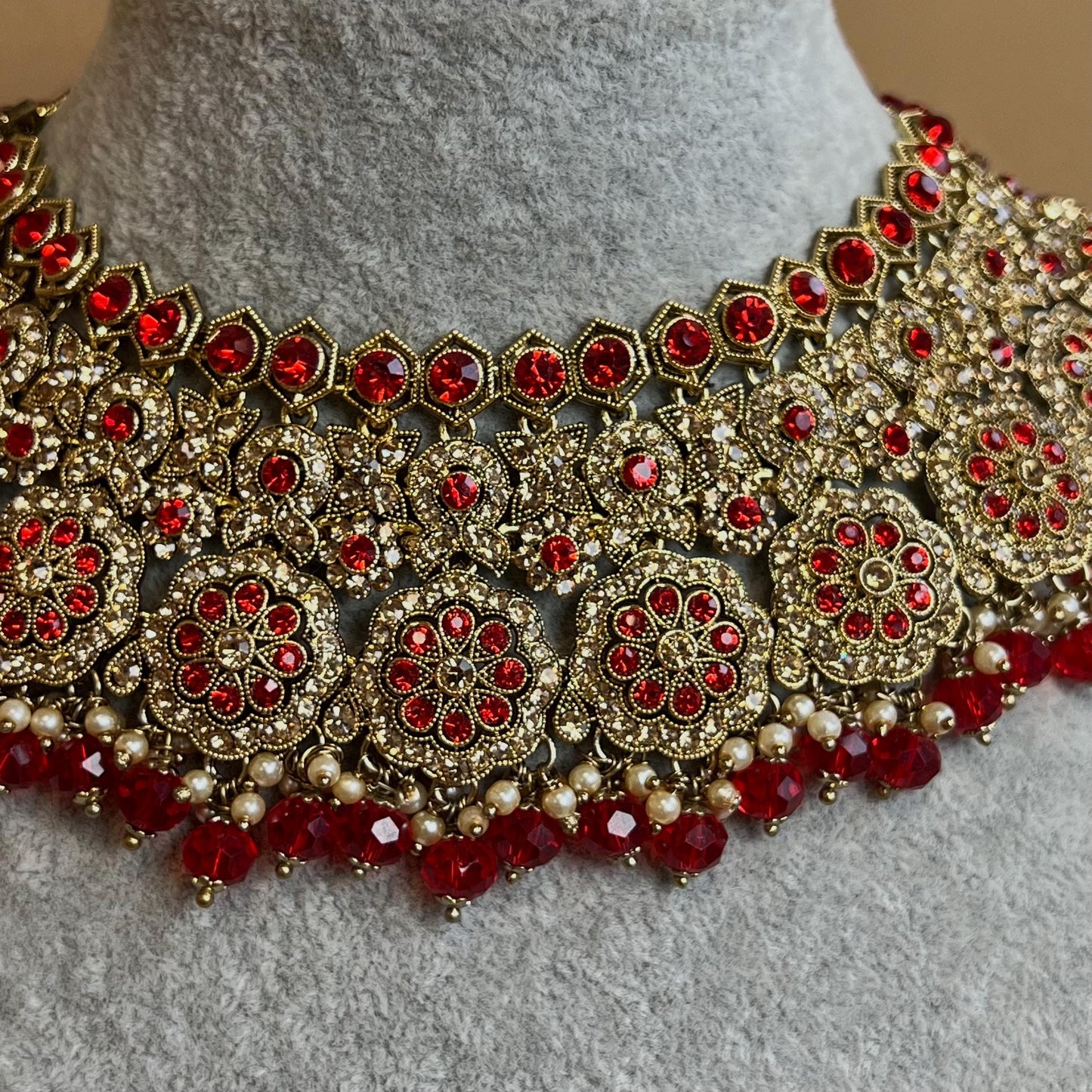 Red Necklace Set With Earrings Only - Red/Indian/ Pakistani Style/ Choker/ Earring/ Tikka/Wedding/Party