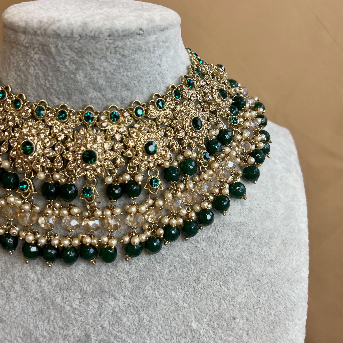 Green Chunky Necklace - Champagne/ Unique Style/ Indian/ Pakistani/Fashion Jewellery/ Gift for Women