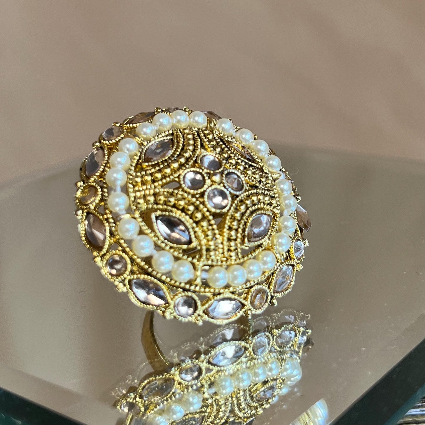 Champagne Medium Round Hand Ring/Rings/Fashion Jewellery/ Gift for Women/Indian/Pakistani style