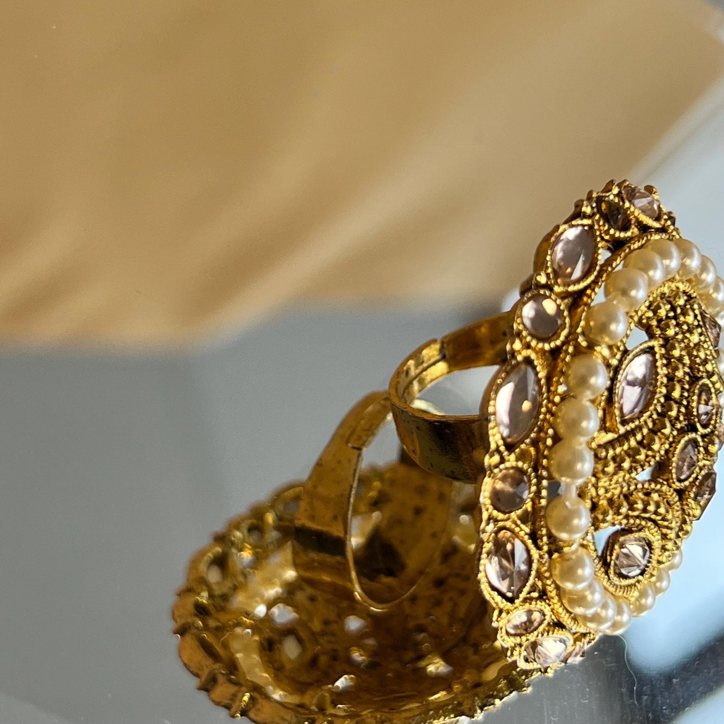 Champagne Medium Round Hand Ring/Rings/Fashion Jewellery/ Gift for Women/Indian/Pakistani style