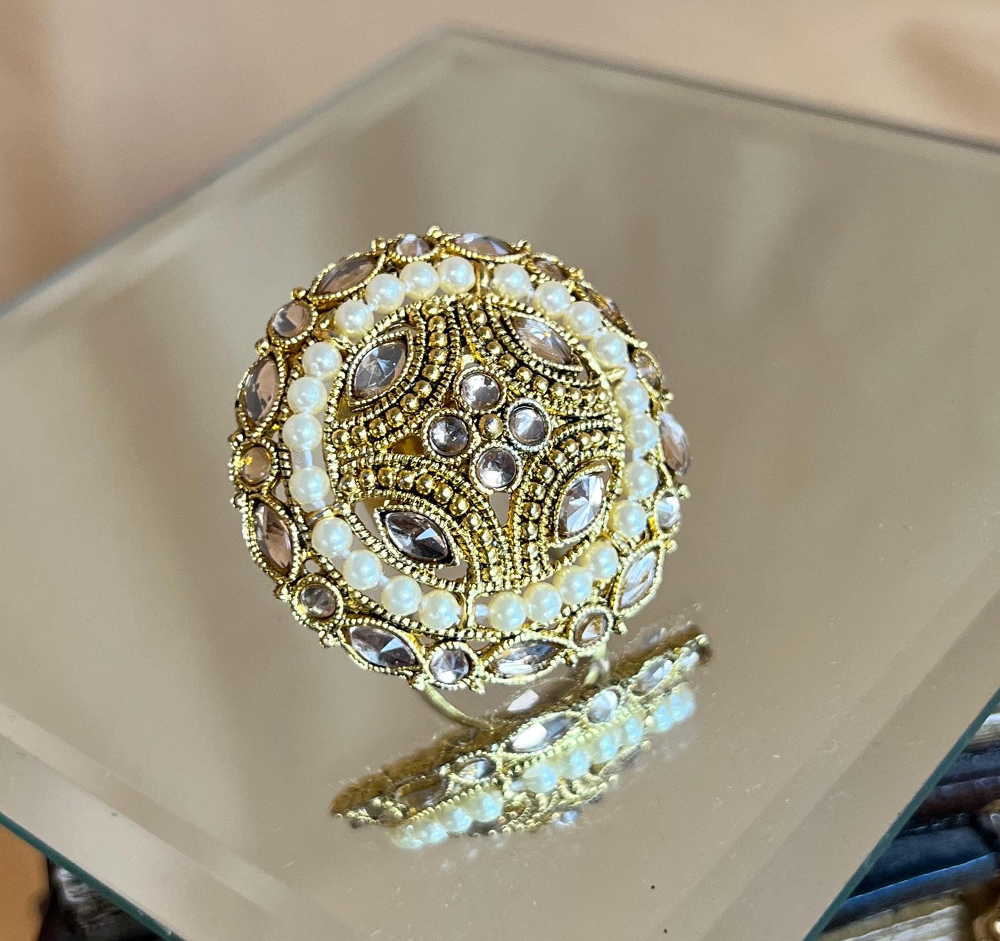 Champagne Medium Round Hand Ring/Rings/Fashion Jewellery/ Gift for Women/Indian/Pakistani style