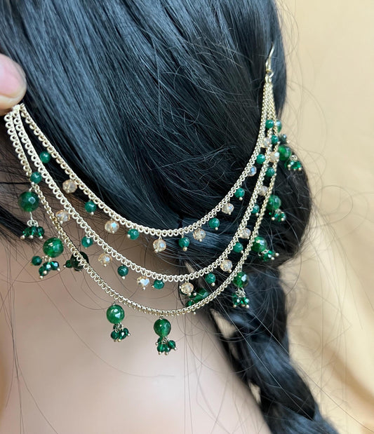 Green Champagne Ear Chains (Saharey) / Indian Style Earring/ Fashion Jewellery/ Gift for Women