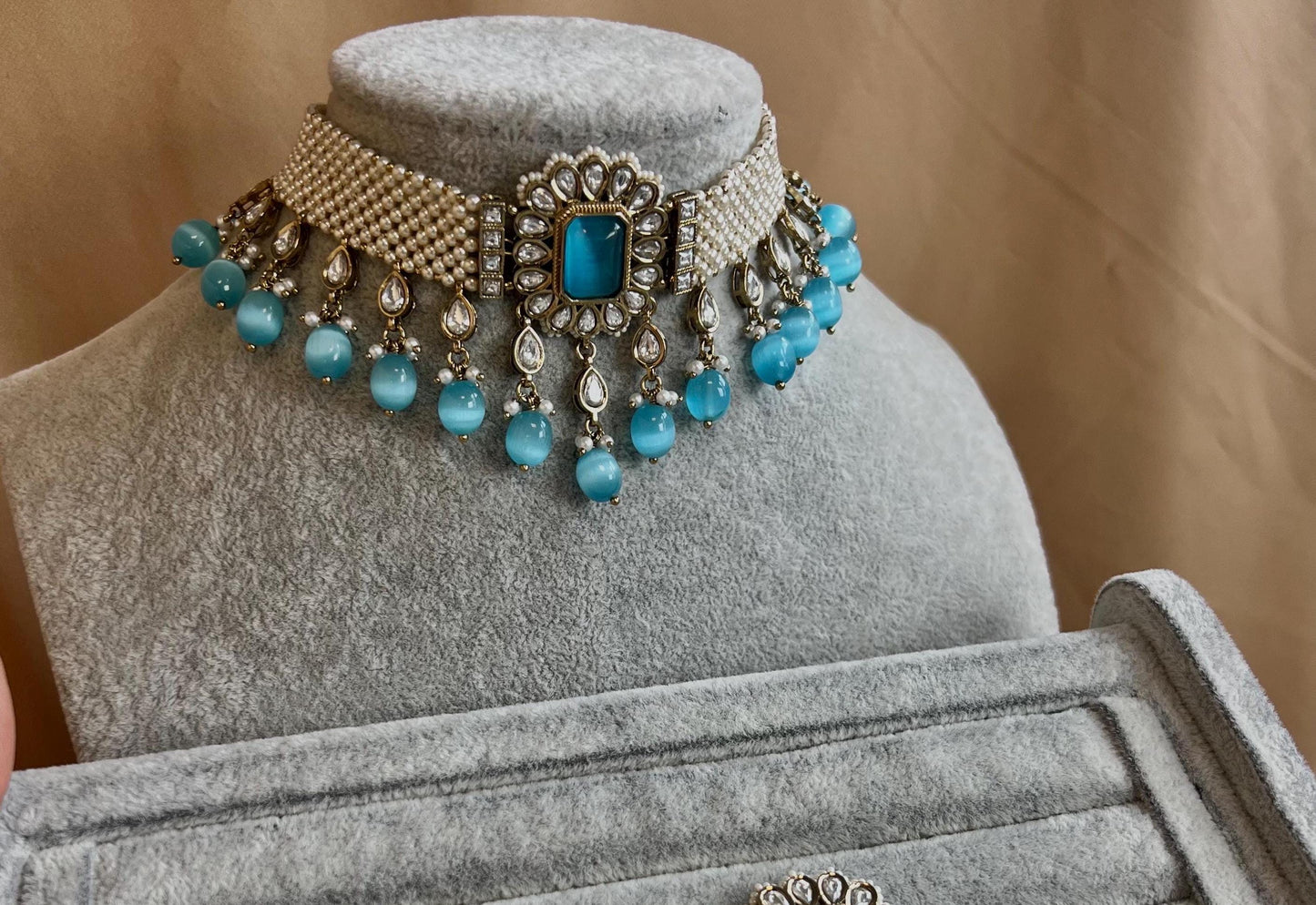 Blue Pearly Choker Only/Unique Style/ Indian/Chokers/Pakistani/Fashion Jewellery/ Gift for Women