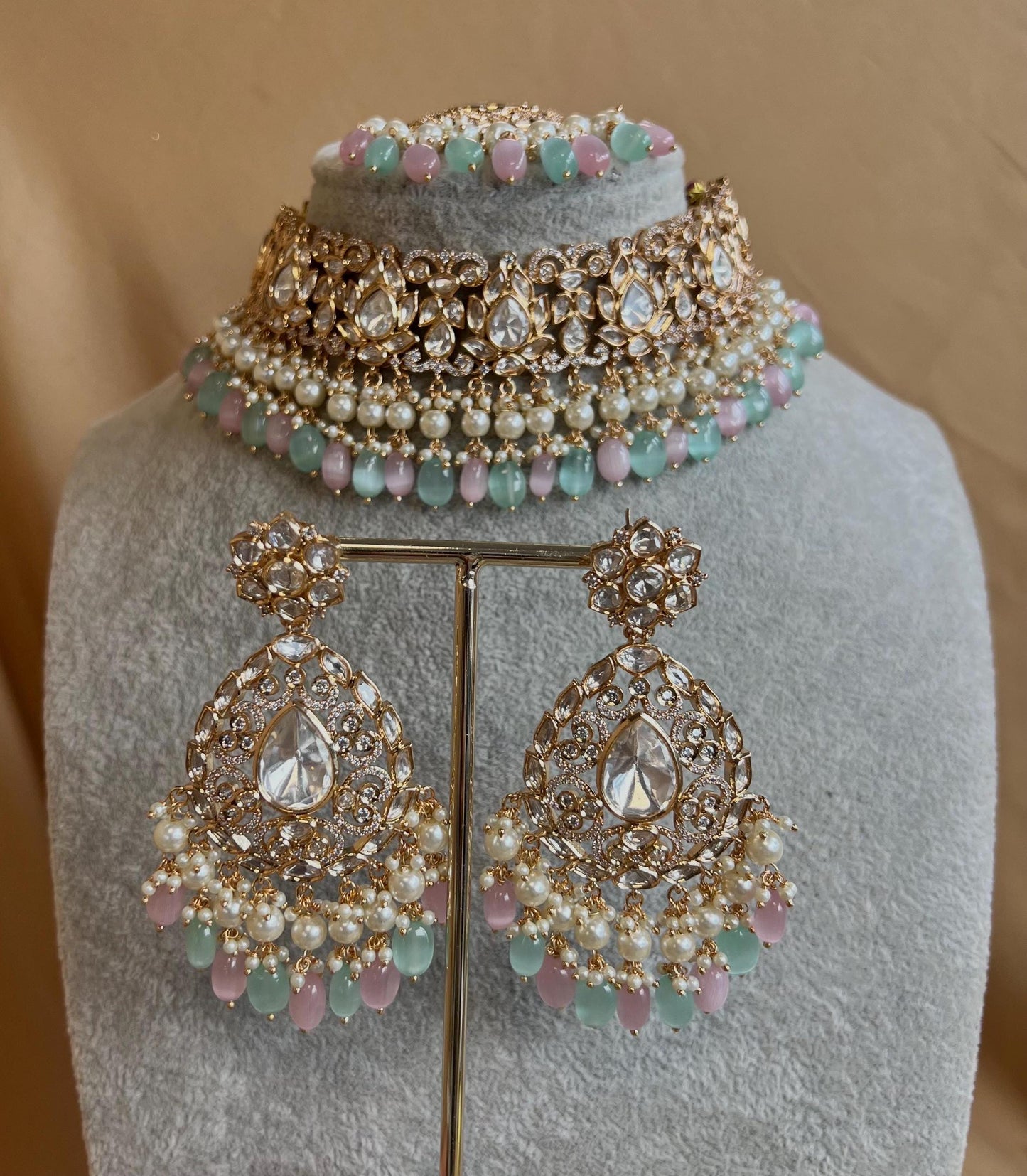 Pastels Gold Plated Kundan Choker Set/Pink Blue Choker Set/Indian Choker Set/Gold Plated Jewellery/Bridal Jewellery/Bridal Kundan Jewels