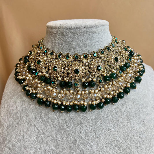 Green Chunky Necklace - Champagne/ Unique Style/ Indian/ Pakistani/Fashion Jewellery/ Gift for Women