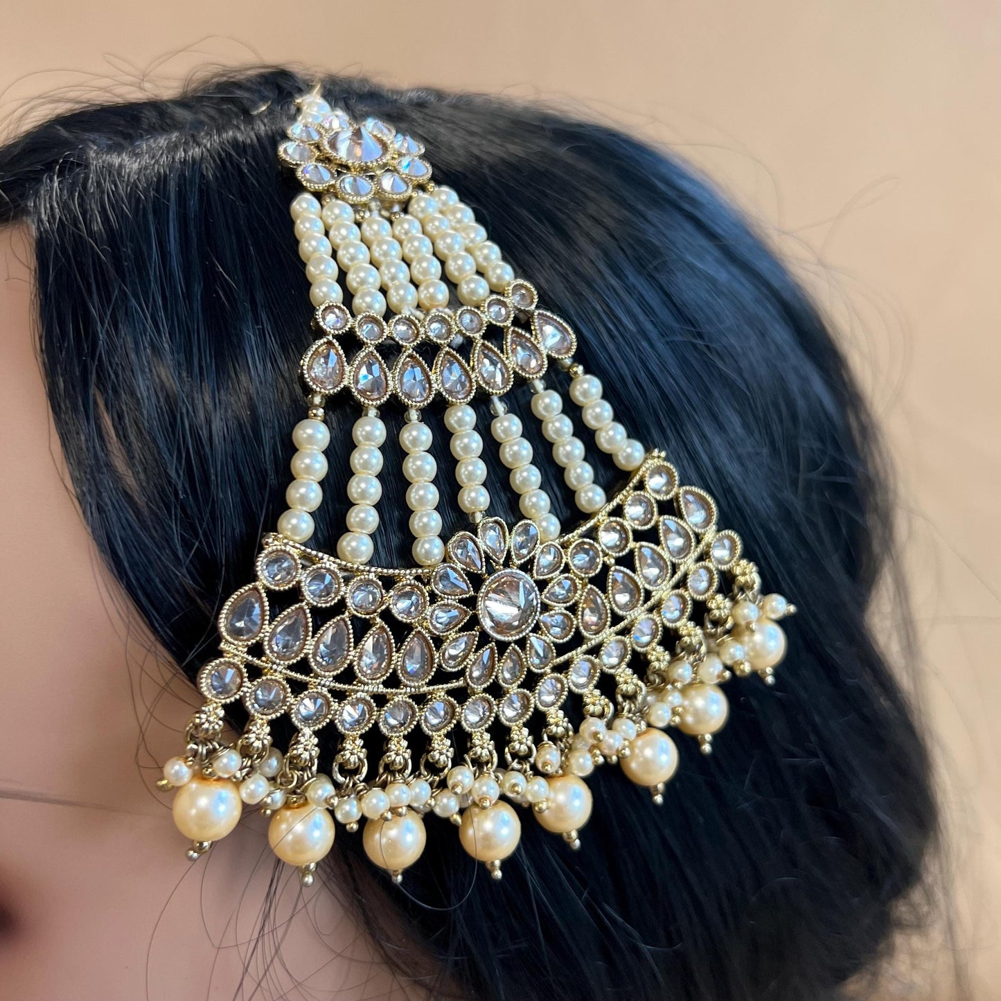 Champagne Pearl Jhumar/ Passa/ Indian/ Pakistani Style/Headpieces/Champagne Passa/Gold Jhumar/Gold Passa/Pakistani Jhumar