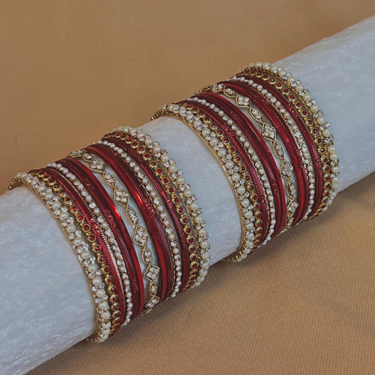 Small Maroon Pearly Indian Bangle Set - Both Arms Indian/ Pakistani/Jewelley/ Fashion Bracelet