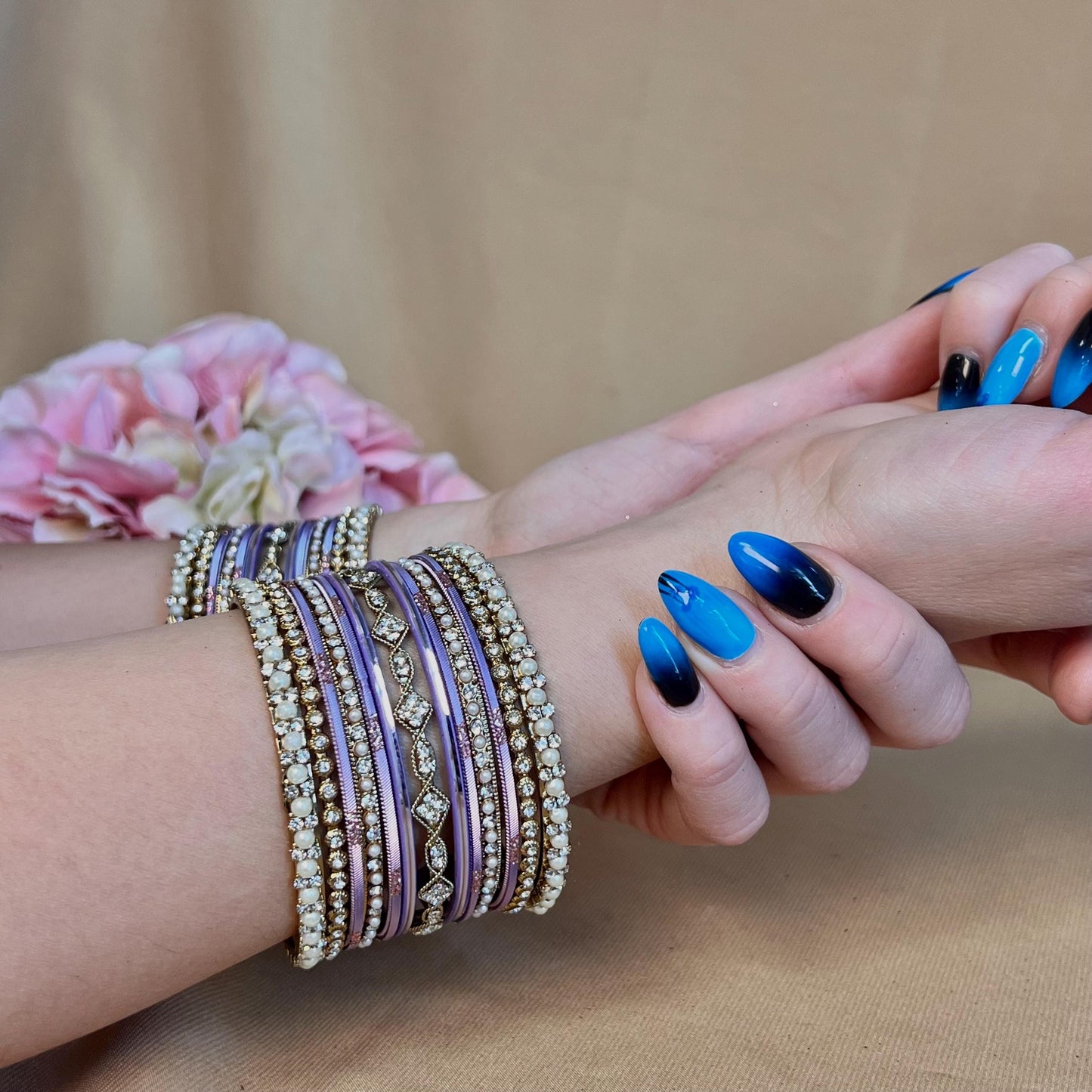 Small Lilac Pearly  Bangle Set - Both Arms Indian/ Pakistani/Jewelley/ Fashion Bracelet
