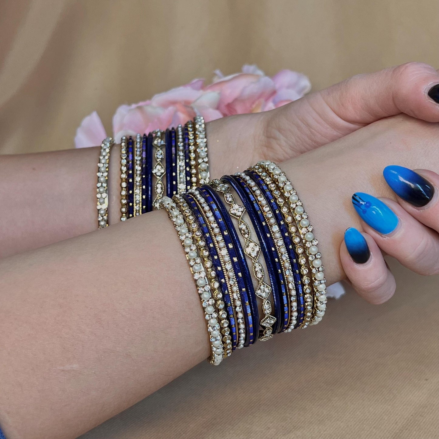 Small Navy Pearly  Bangle Set - Both Arms Indian/ Pakistani/Jewellery/ Fashion Bracelet