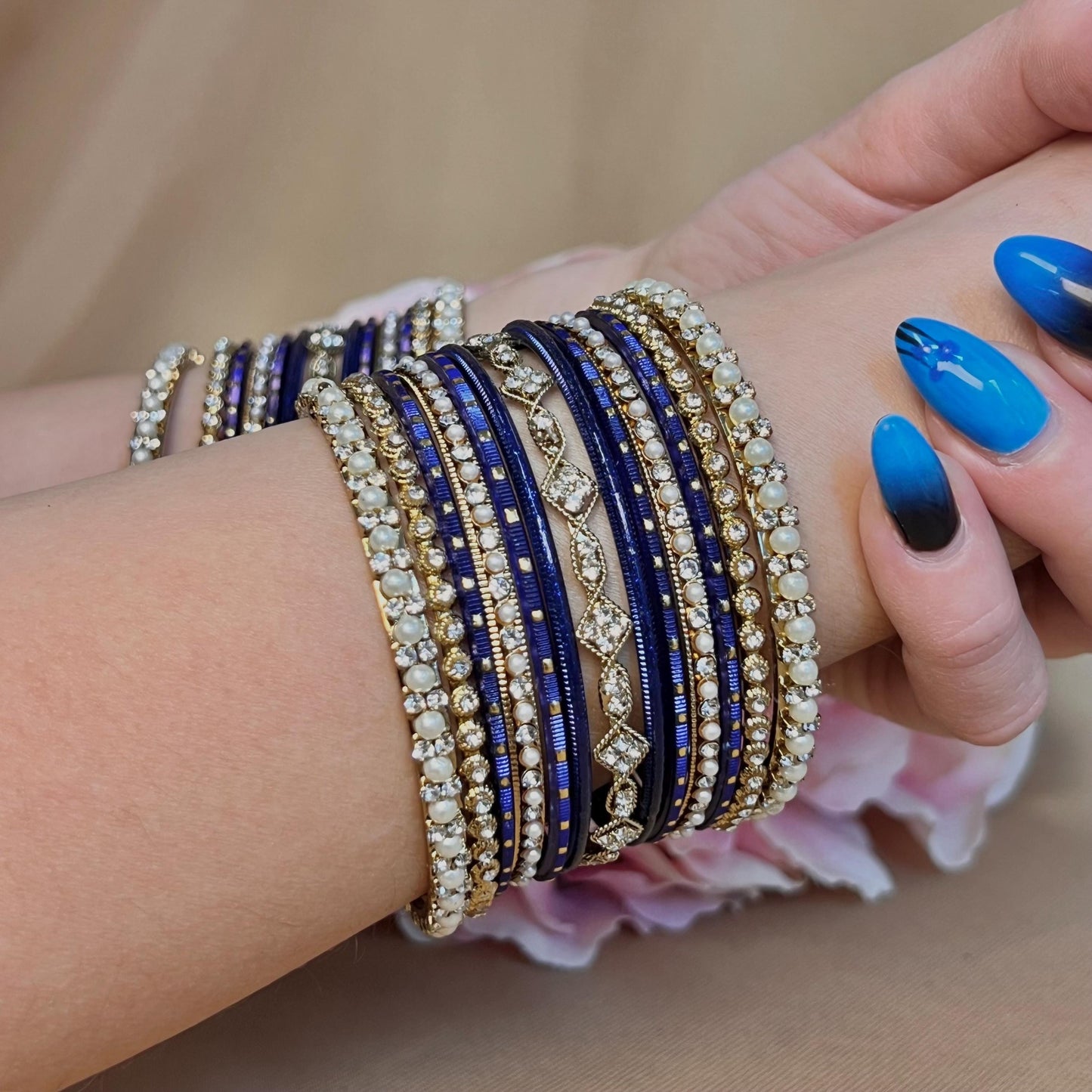 Small Navy Pearly  Bangle Set - Both Arms Indian/ Pakistani/Jewellery/ Fashion Bracelet