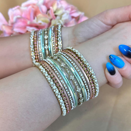 Small Pink & Mint Pearly Bangle Set - Both Arms Indian/Pastels Bangle Set/ Pakistani/Jewelley/ Fashion Bracelet