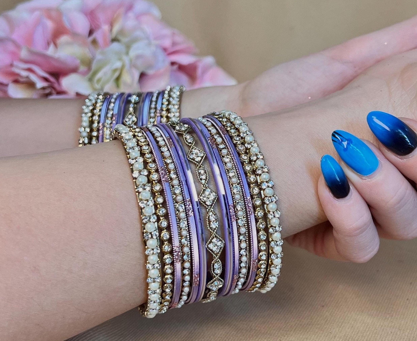Small Lilac Pearly  Bangle Set - Both Arms Indian/ Pakistani/Jewelley/ Fashion Bracelet