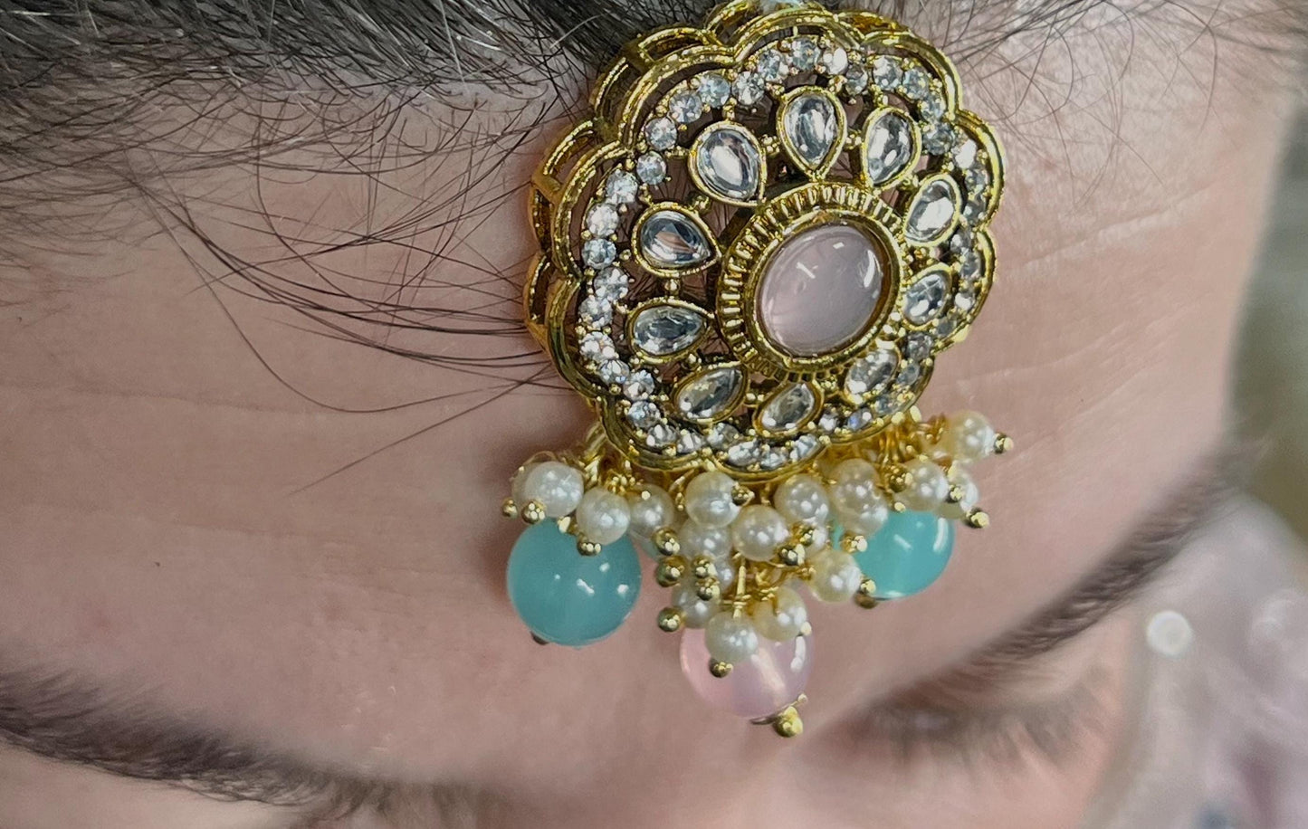 Faux Kundan Pastel Pearl Choker set Earring/ Tikka/ Tikli/ Indian/ Pakistani/Fashion Jewellery/ Gift for Women/