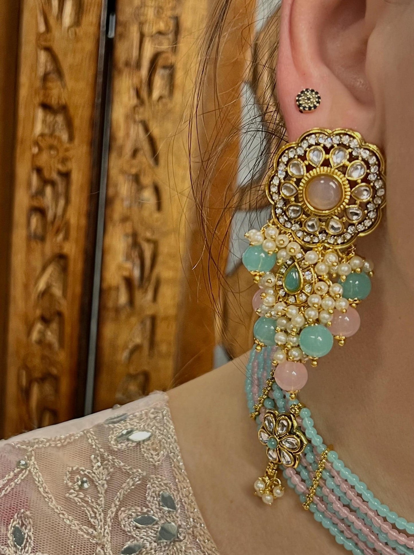 Faux Kundan Pastel Pearl Choker set Earring/ Tikka/ Tikli/ Indian/ Pakistani/Fashion Jewellery/ Gift for Women/