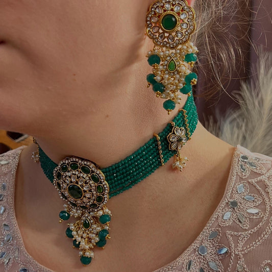 Green Choker Set/Pearly Choker Set/Green Chokers/ Indian/ Pakistani/Fashion Jewellery/ Gift for Women/green