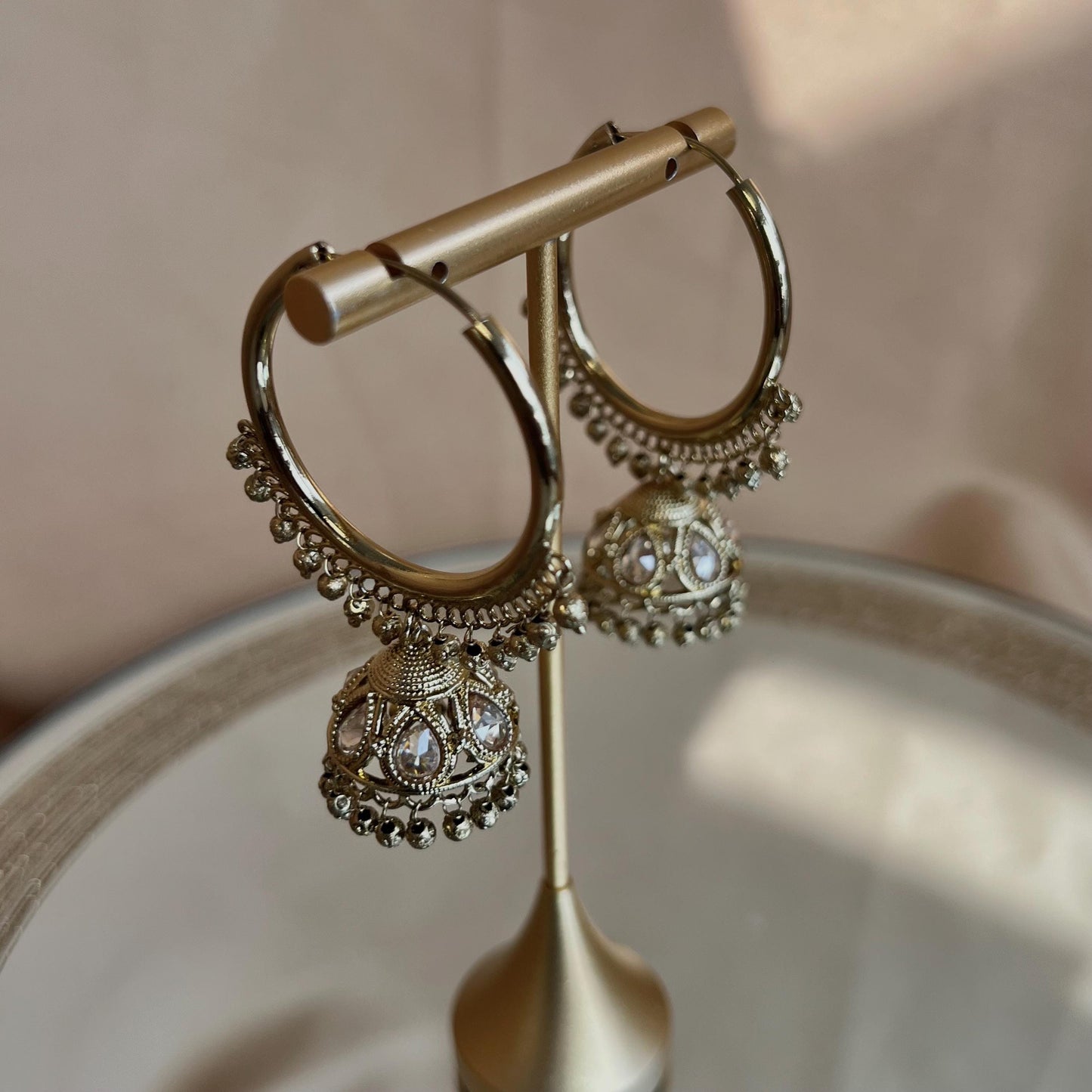 Pierced Antique Gold Ball Hoop Jhumka Earrings/ Pakistani Fashion/Gift for Women/Eid Gifts/Earrings Sale/Jhumka Sale/Clear Jhumkis