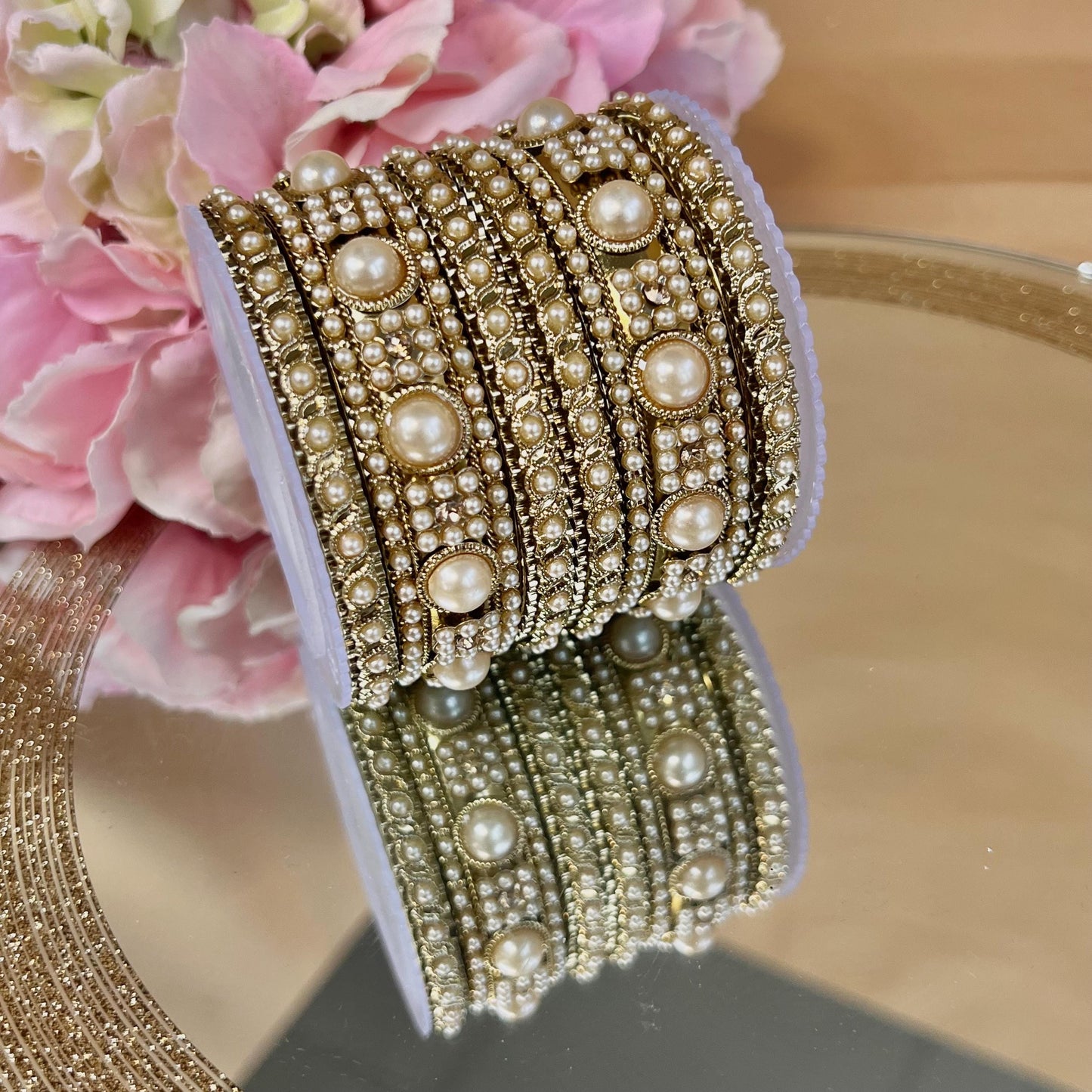 Small Pearly Bangle Set Both Arms - 2.6/Indian/ Pakistani/Jewelley/ Fashion Bracelet