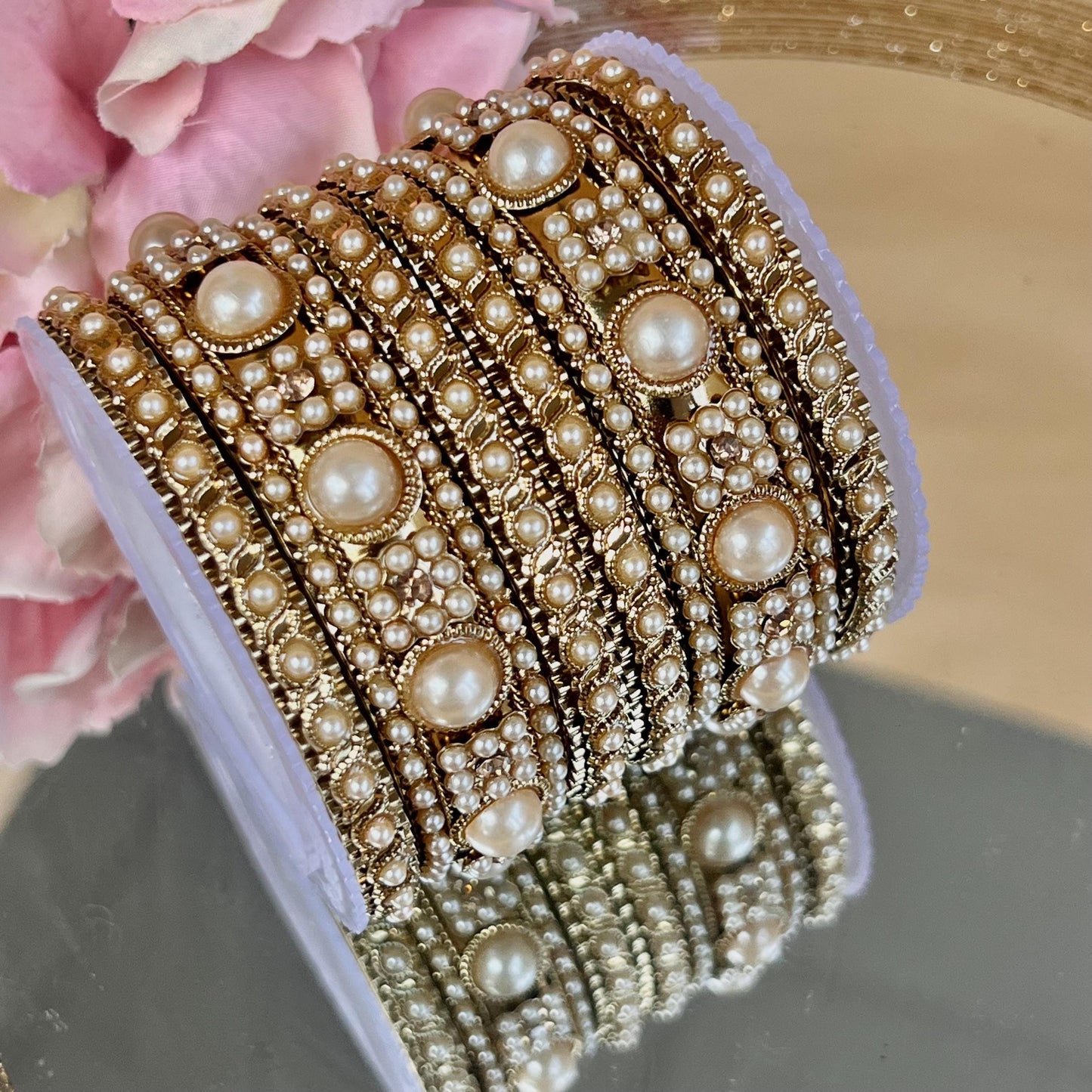 Small Pearly Bangle Set Both Arms - 2.6/Indian/ Pakistani/Jewelley/ Fashion Bracelet