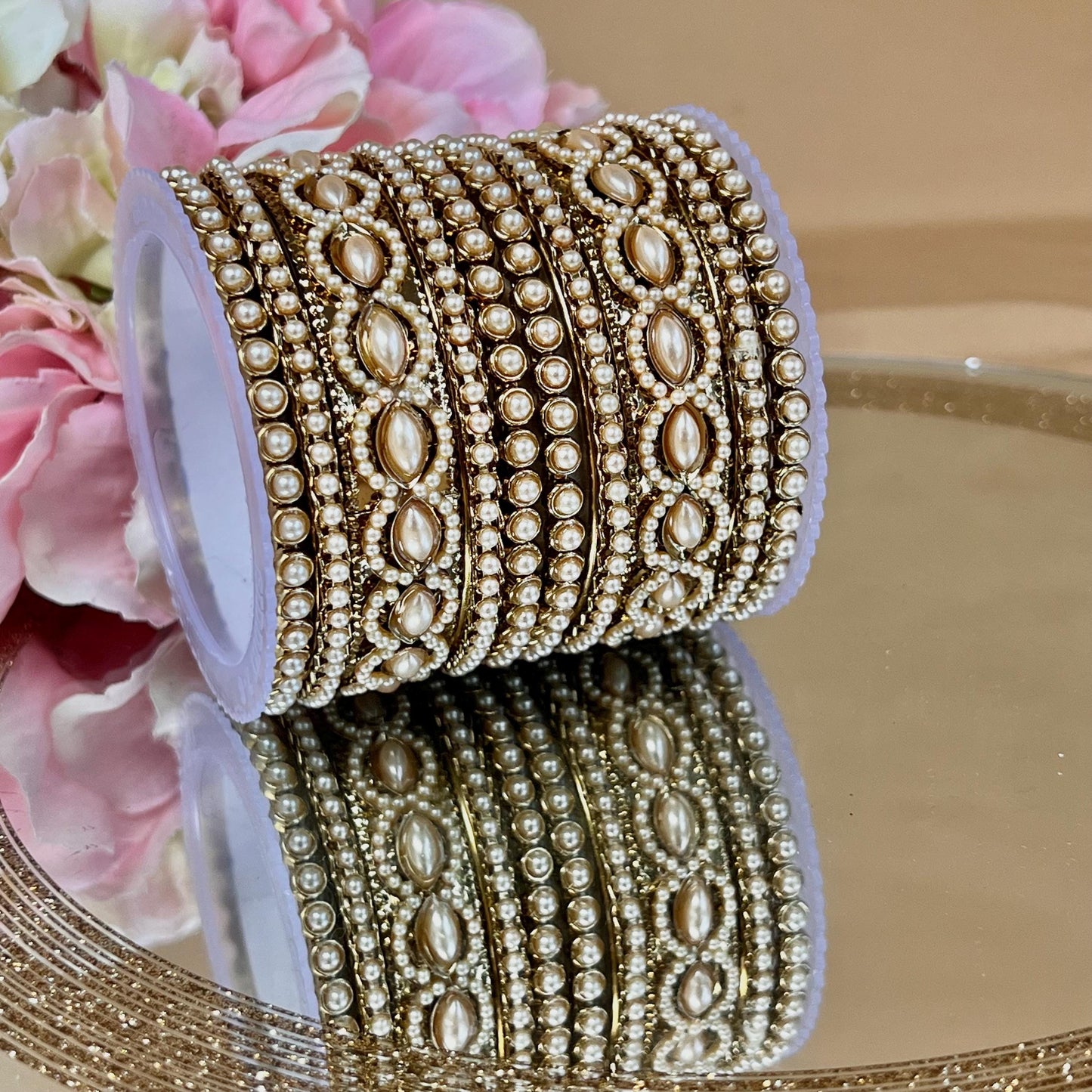 Small Golden Pearly Kada Style Bangle Set Both Arms - 2.6/Indian/ Pakistani/Kada Bangles/ Fashion Bracelet