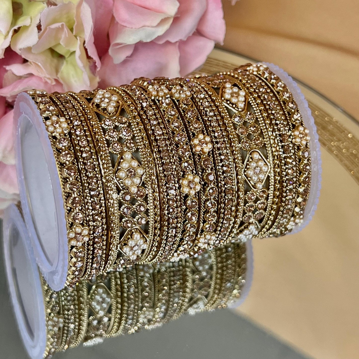 Small Golden Pearly Bangle Set Both Arms - 2.6/Indian/ Pakistani/Jewelley/ Fashion Bracelet