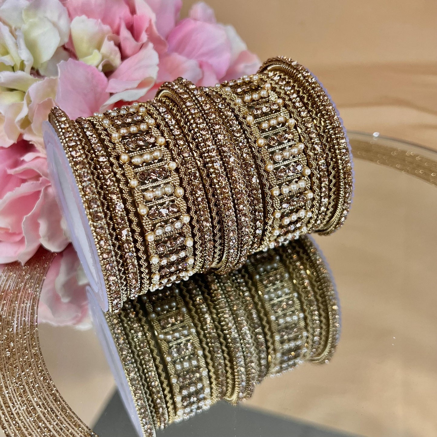 Small Golden Pearly Bangle Set Both Arms - 2.6/Indian/ Pakistani/Kada Bangle Set/Golden Bangle Set/Pearly Bangles/Fashion Bracelet