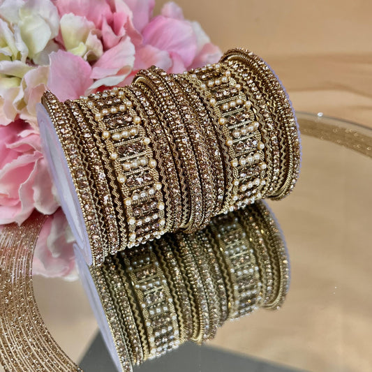 Small Golden Pearly Bangle Set Both Arms - 2.6/Indian/ Pakistani/Kada Bangle Set/Golden Bangle Set/Pearly Bangles/Fashion Bracelet