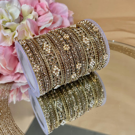 Small Golden Pearly Bangle Set Both Arms - 2.6/Indian/ Pakistani/Jewelley/ Fashion Bracelet