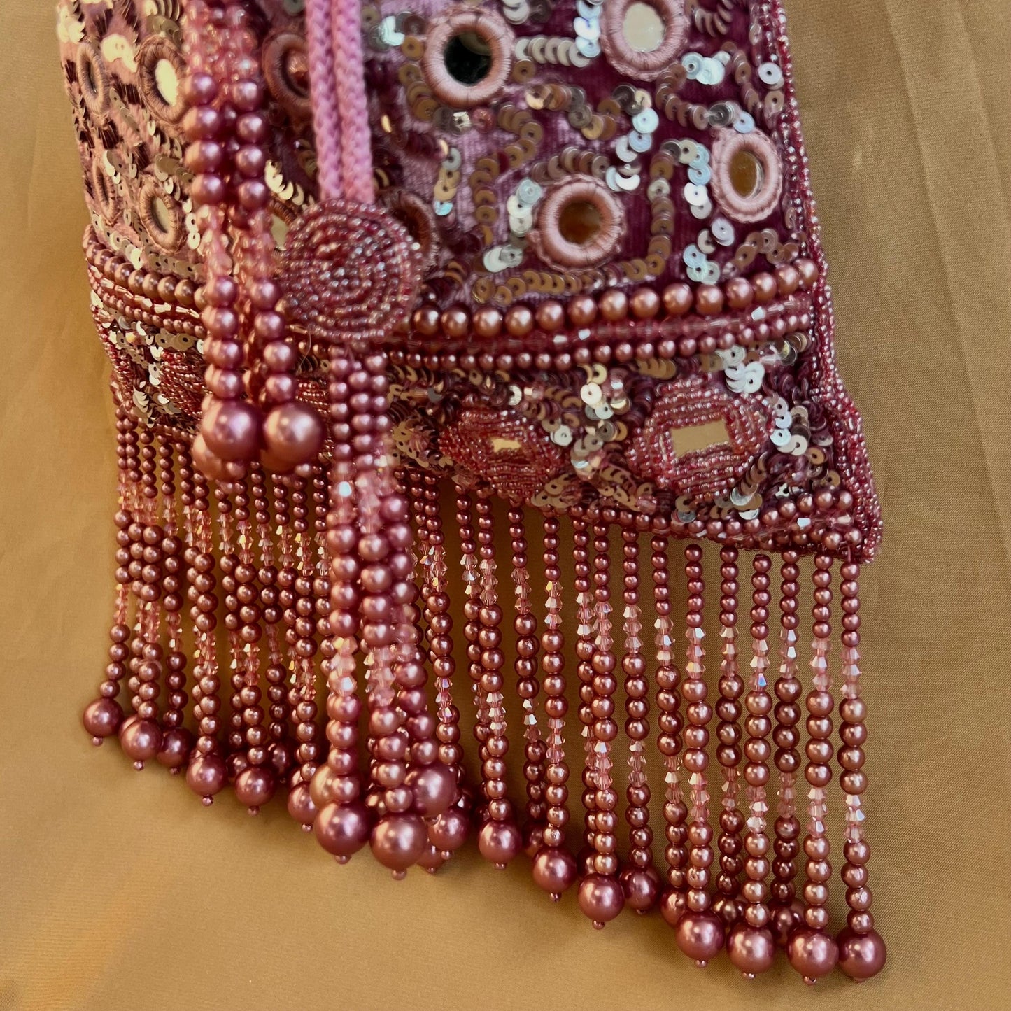 Mauve Mirror Beaded Tasseled Potli Bags/Indian Handmade Traditional Phulkari Potli Bags/Modern Ethnic Mirror Work Potli Bags/White Bags