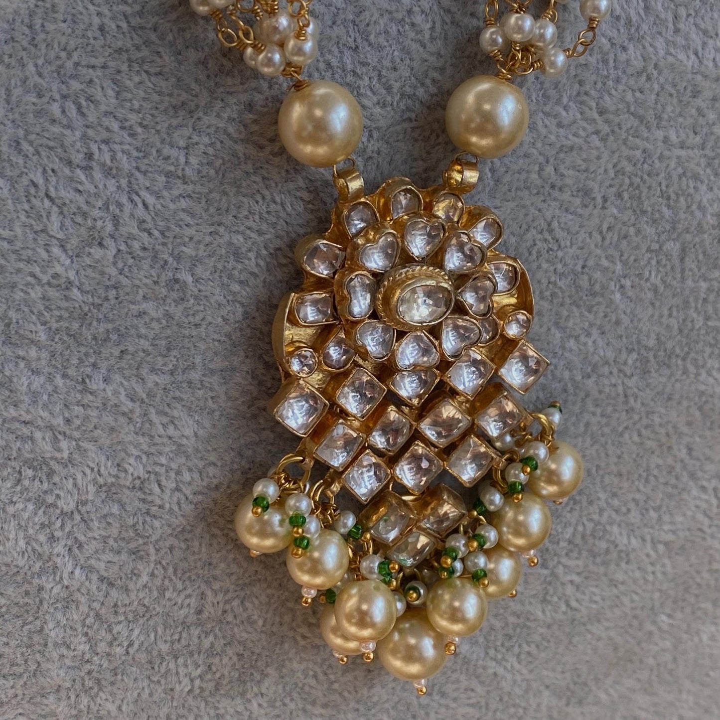 Green Real Kundan Pearl Bright Gold Long Necklace  Mala Haar Unique Style Indian Pakistani Fashion Jewellery Gift for Women