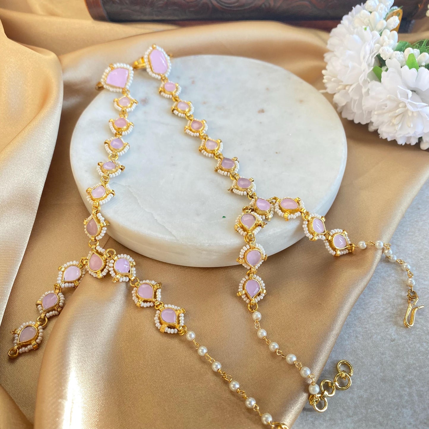 Pink Real Kundan Hand Harness - Single/ Fashion Jewellery/ Gift for Women/Indian/Pakistani style /Haathphool/Hand Accessory