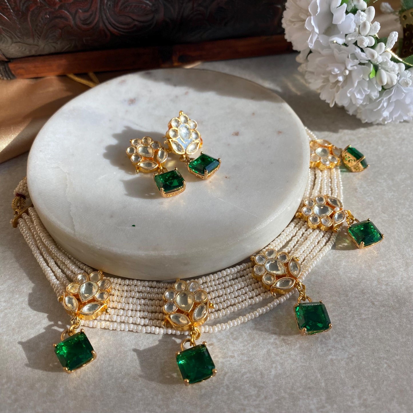 Green Real Kundan Bright Gold Choker Only High Quality Indian Pakistani Jewellery Pearl Fashion