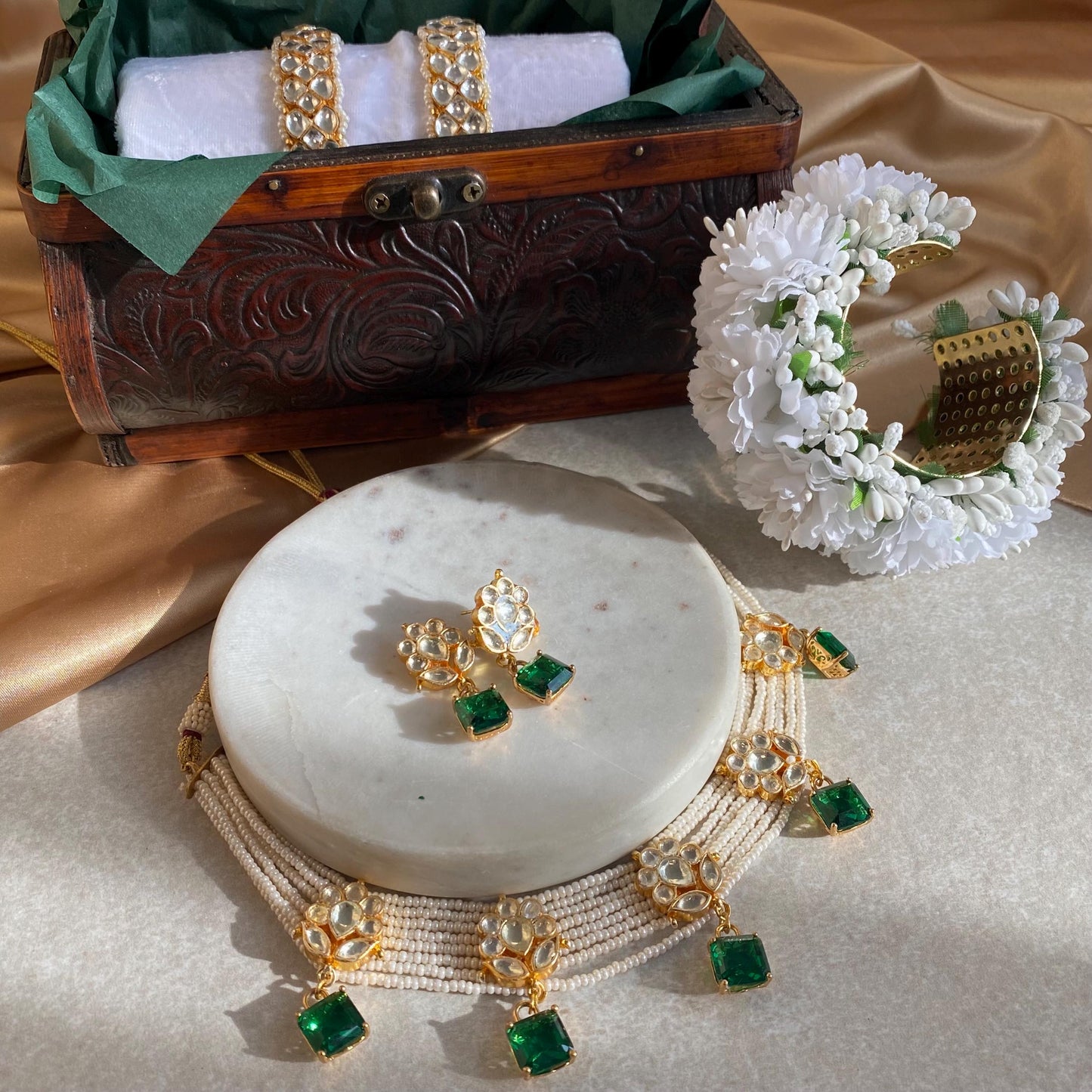 Green Real Kundan Bright Gold Choker Only High Quality Indian Pakistani Jewellery Pearl Fashion