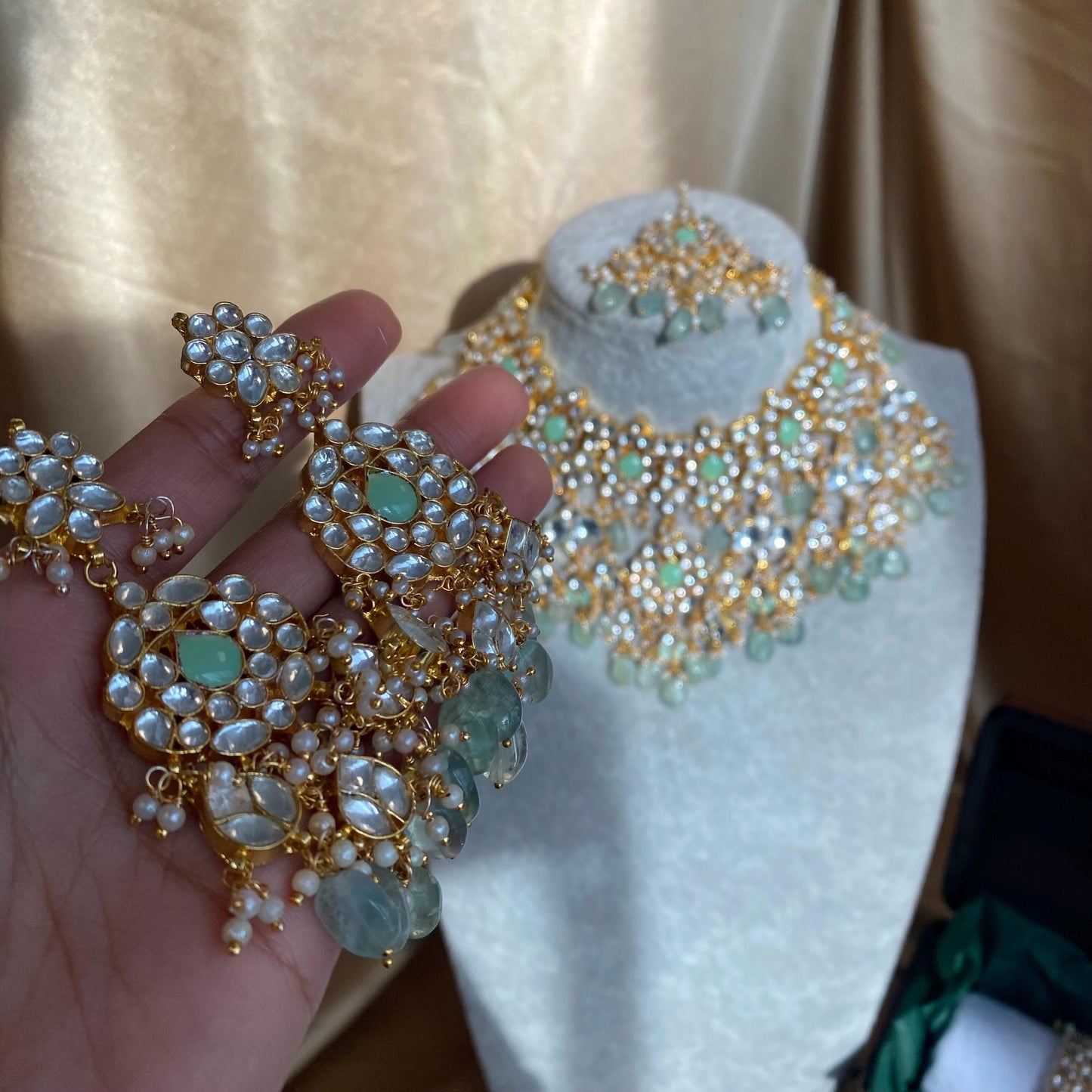 Mint Real Kundan Bright Gold Necklace Set Earring Tikka Traditional  Unique Style/ Indian/ Pakistani/Fashion Jewellery Gift for Women Bridal