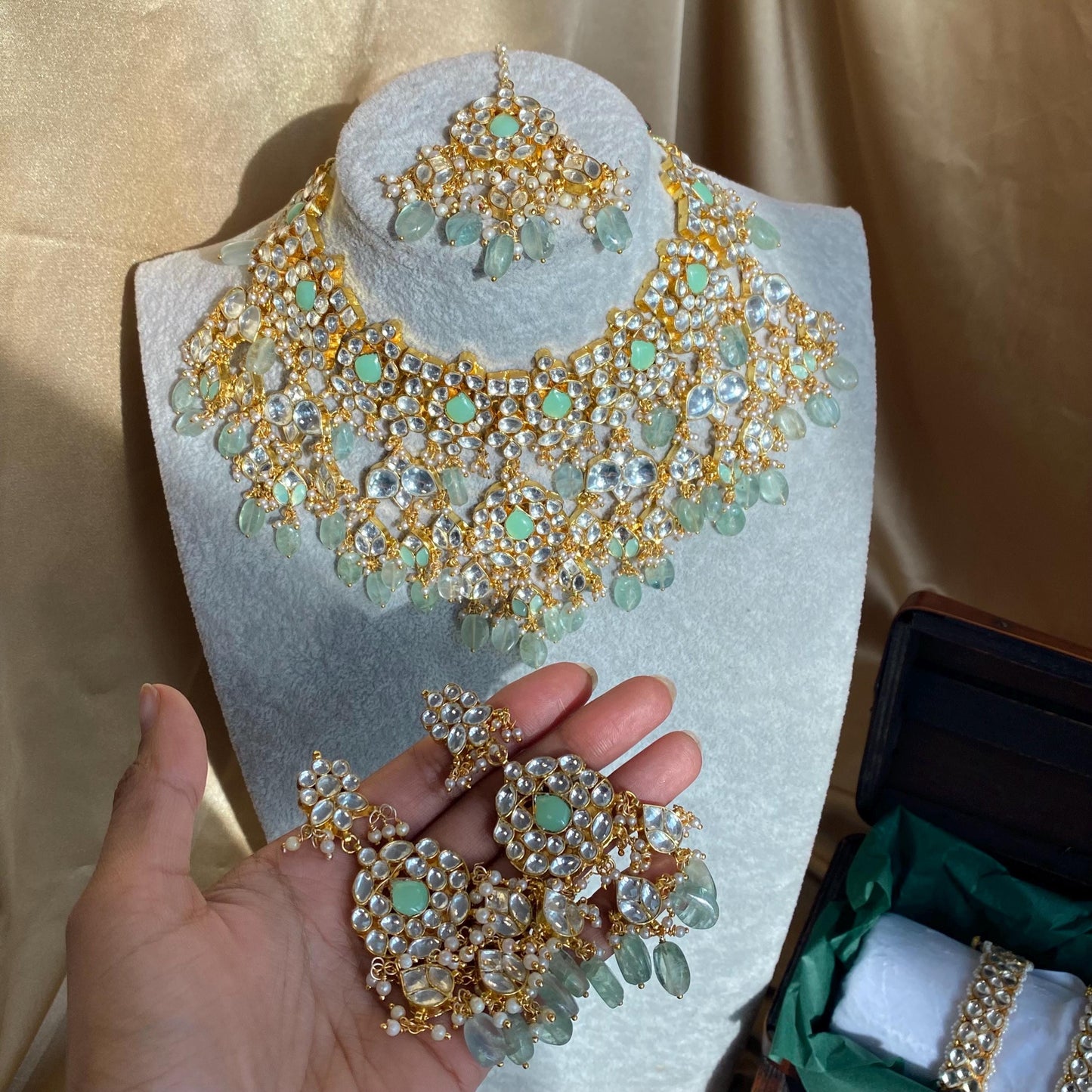 Mint Real Kundan Bright Gold Necklace Set Earring Tikka Traditional  Unique Style/ Indian/ Pakistani/Fashion Jewellery Gift for Women Bridal