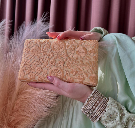 Floral Gold Embroidered Clutch Bags Bags/Indian Clutch Bags/Bags/Clutch Bags/Modern Ethnic Bags/Party Wear/Gifts