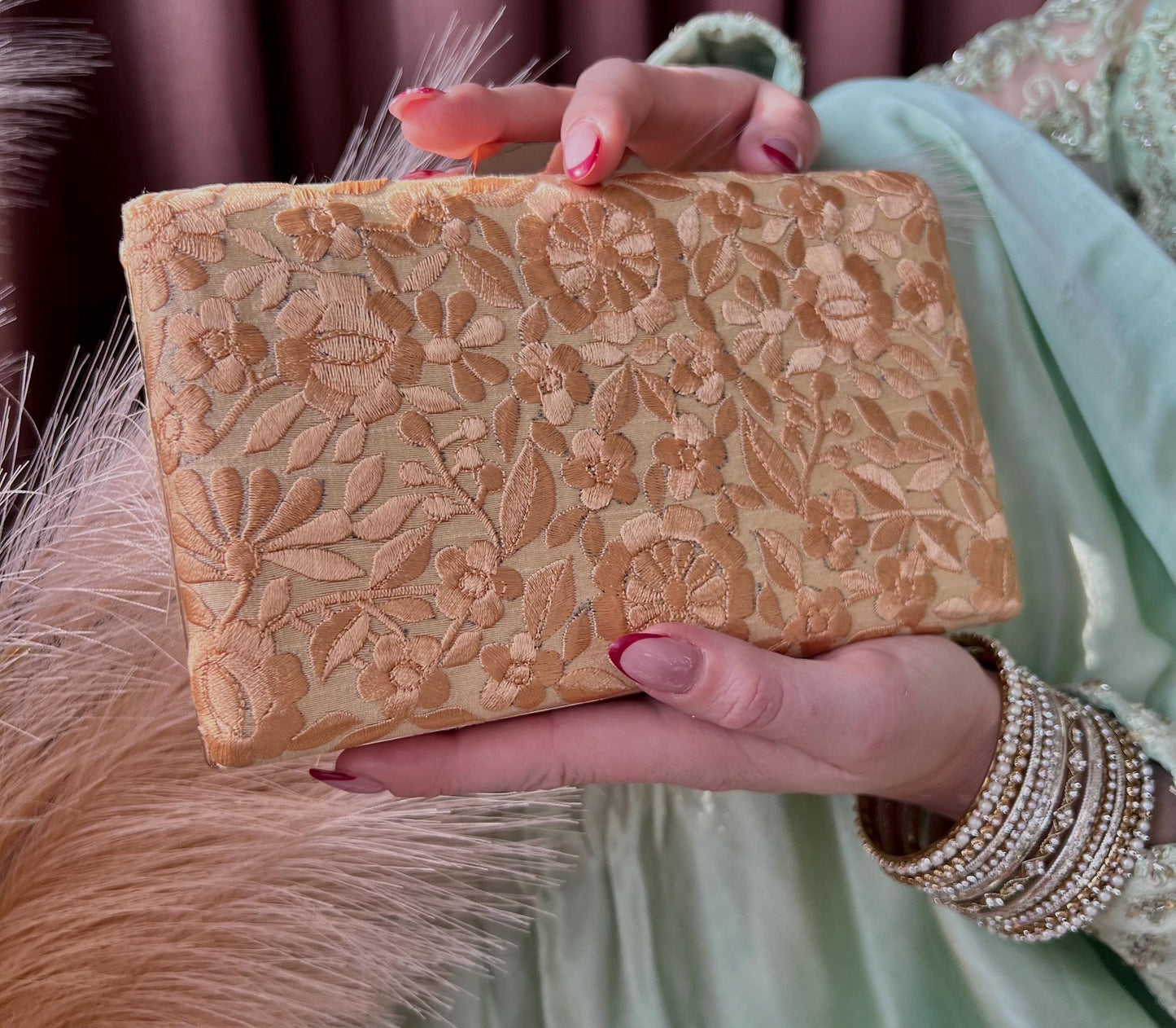Floral Gold Embroidered Clutch Bags Bags/Indian Clutch Bags/Bags/Clutch Bags/Modern Ethnic Bags/Party Wear/Gifts