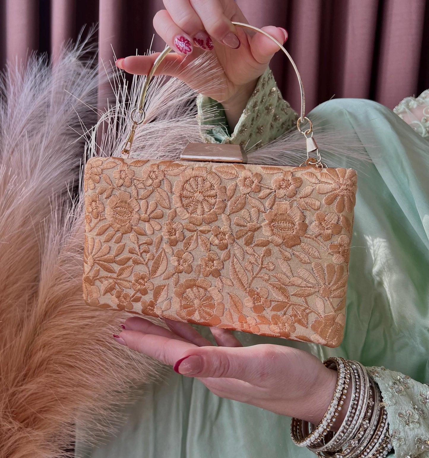 Floral Gold Embroidered Clutch Bags Bags/Indian Clutch Bags/Bags/Clutch Bags/Modern Ethnic Bags/Party Wear/Gifts