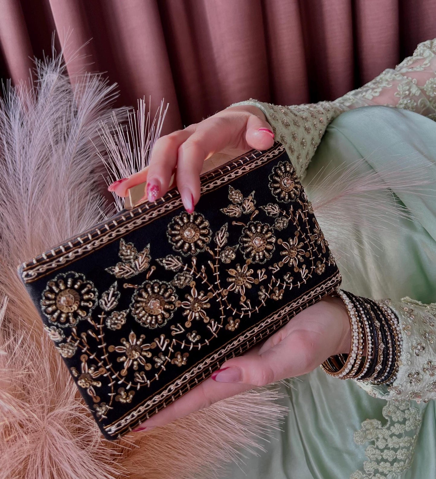 Black Antique Gold Embellished Handcrafted Clutch Bag/Embroidered Clutch Bag/Gifts/Black Hand Bags/Evening Clutch Bag/Purse