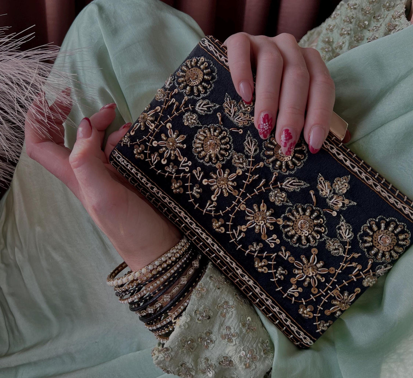 Black Antique Gold Embellished Handcrafted Clutch Bag/Embroidered Clutch Bag/Gifts/Black Hand Bags/Evening Clutch Bag/Purse