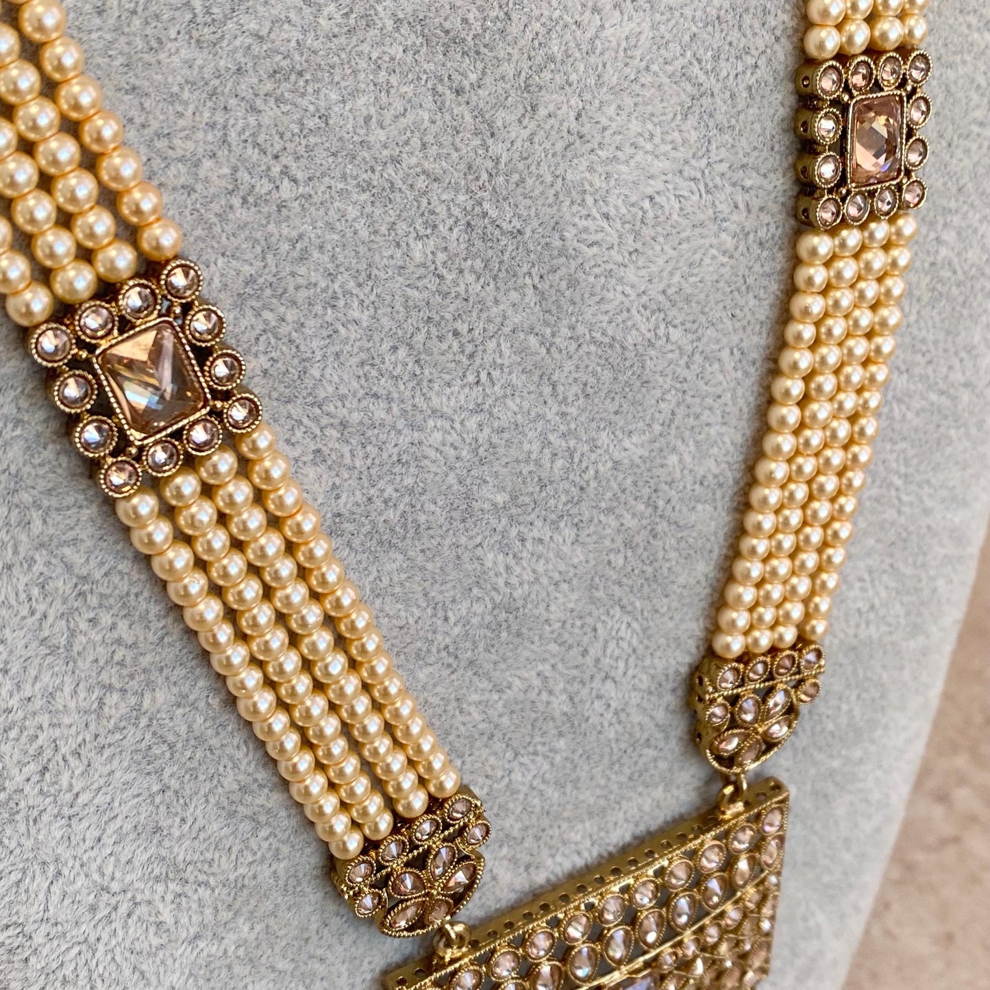 CLEARANCE Champagne Pearl Golden Long Mala/ Haar/ Long Necklace/ Unique Style/ Indian/ Pakistani/Fashion Jewellery/ Gift for Women