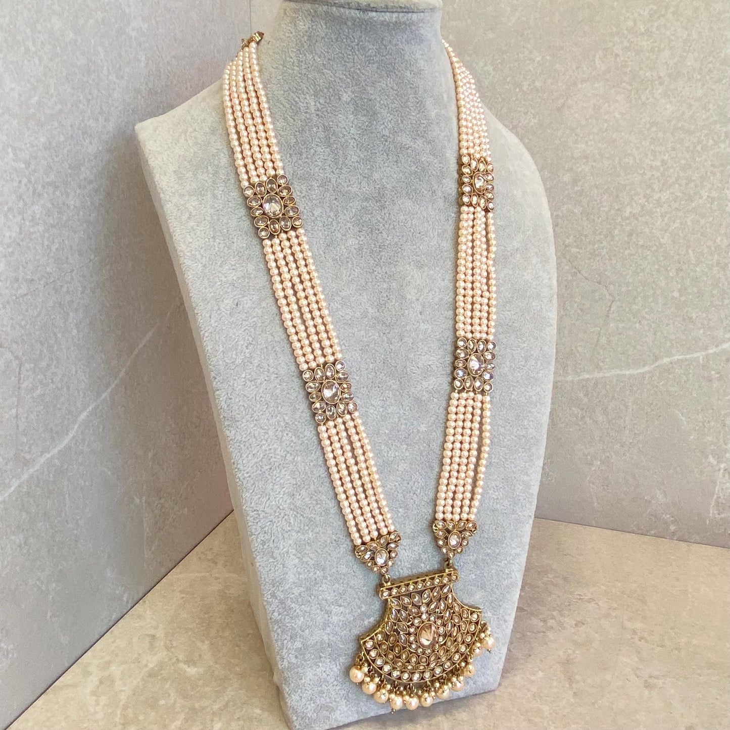 CLEARANCE Champagne Pearl Golden Long Mala/ Haar/ Long Necklace/ Unique Style/ Indian/ Pakistani/Fashion Jewellery/ Gift for Women
