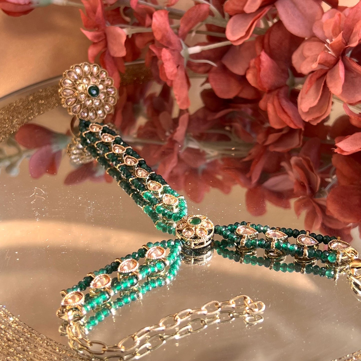 Green Pearl Hand Harness/ Fashion Jewellery/ Gift for Women/Indian/Pakistani style /Haathphool/Hand Accessory