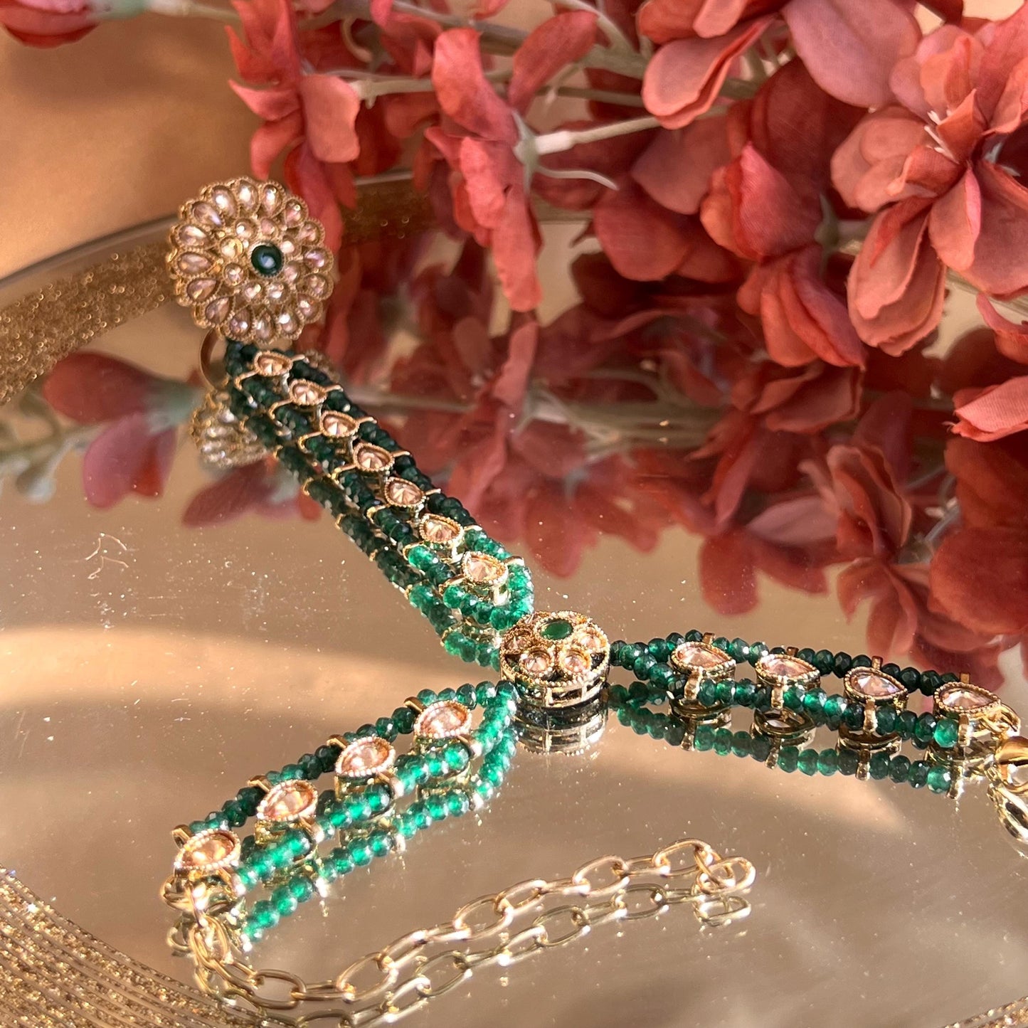 Green Pearl Hand Harness/ Fashion Jewellery/ Gift for Women/Indian/Pakistani style /Haathphool/Hand Accessory