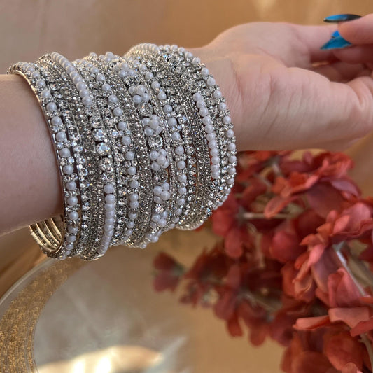 Silver Pearly Small Bangle Set One Hand - 2.8/Silver Bangle Set/Silver Bangles/Pearly Bangles/Indian Bangles/ Pakistani/Silver Jewellery