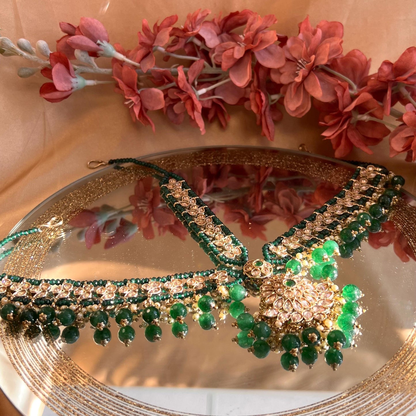Green/ Golden Mathapatti /Indian/Pakistani/Fashion Jewellery/ Bridal Forehead Jewellery Headpiece/Bollywood /phoolpatti