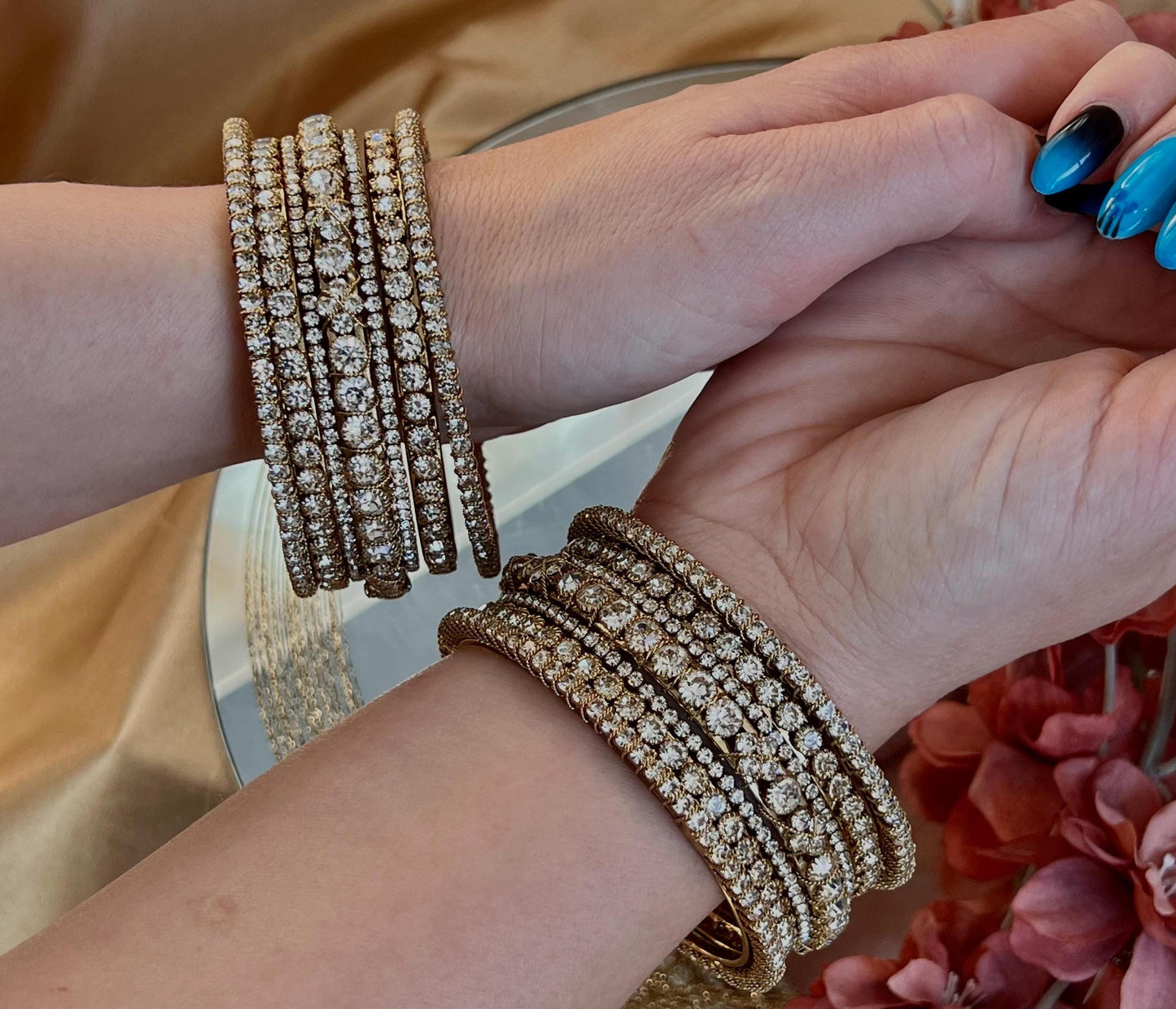 Clear Bangle Set Both Arms - 2.8/Clear Bangle Set/Clear Indian Bangles/Kada Clear Bangles/Kada Bangle Sets/Indian Bangle Sets