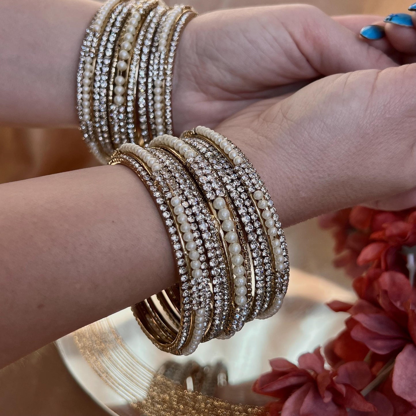 Small Cream Pearly Indian Bangle Set - Both ArmsIndian/ Pakistani/Jewelley/ Fashion Bracelet