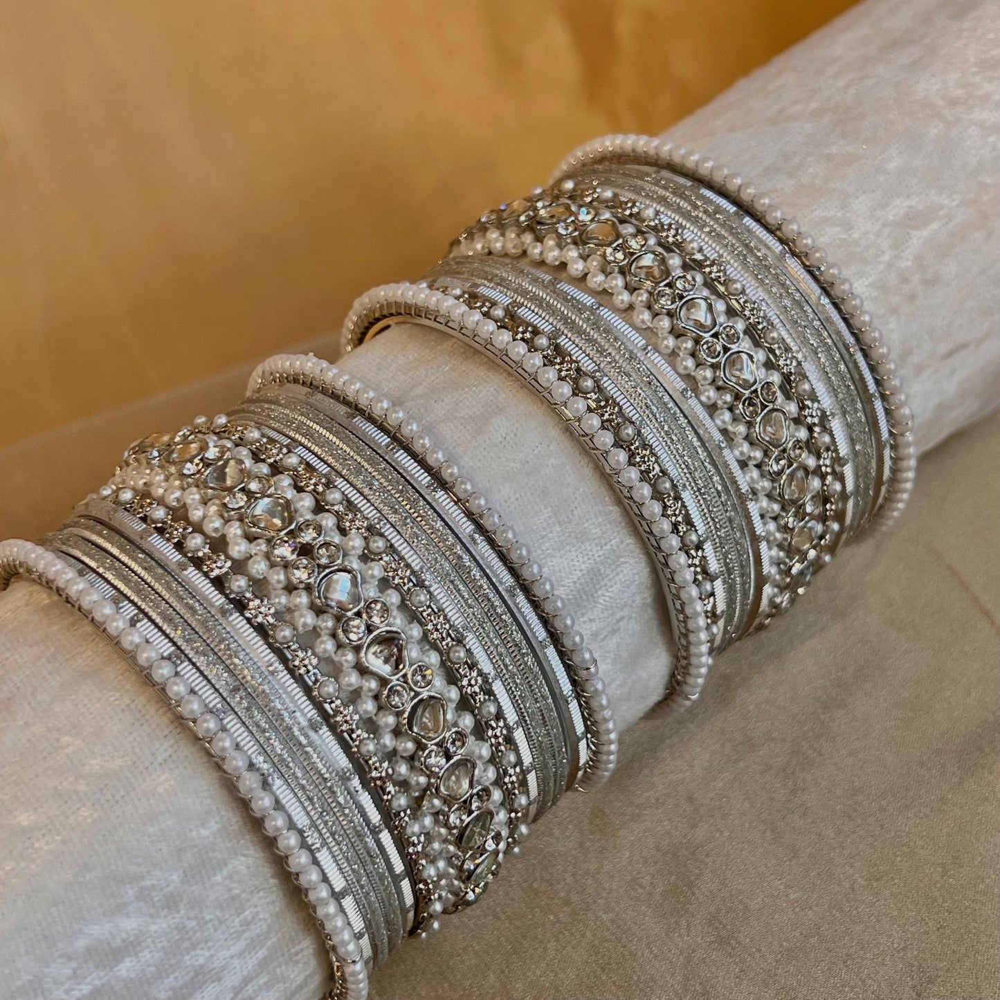 Bangle Roll Build Your Bangle Set - Silver Faux Kundan Pearl Collection/Indian/ Pakistani/Jewelley/ Fashion Bracelet/Bangle roll