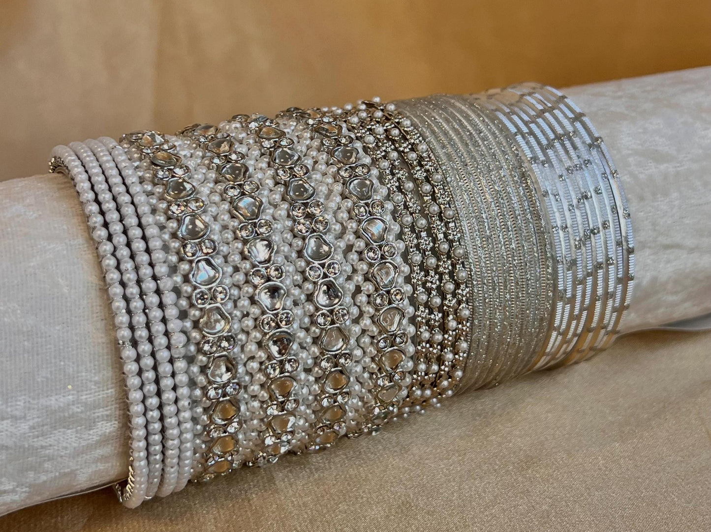 Bangle Roll Build Your Bangle Set - Silver Faux Kundan Pearl Collection/Indian/ Pakistani/Jewelley/ Fashion Bracelet/Bangle roll
