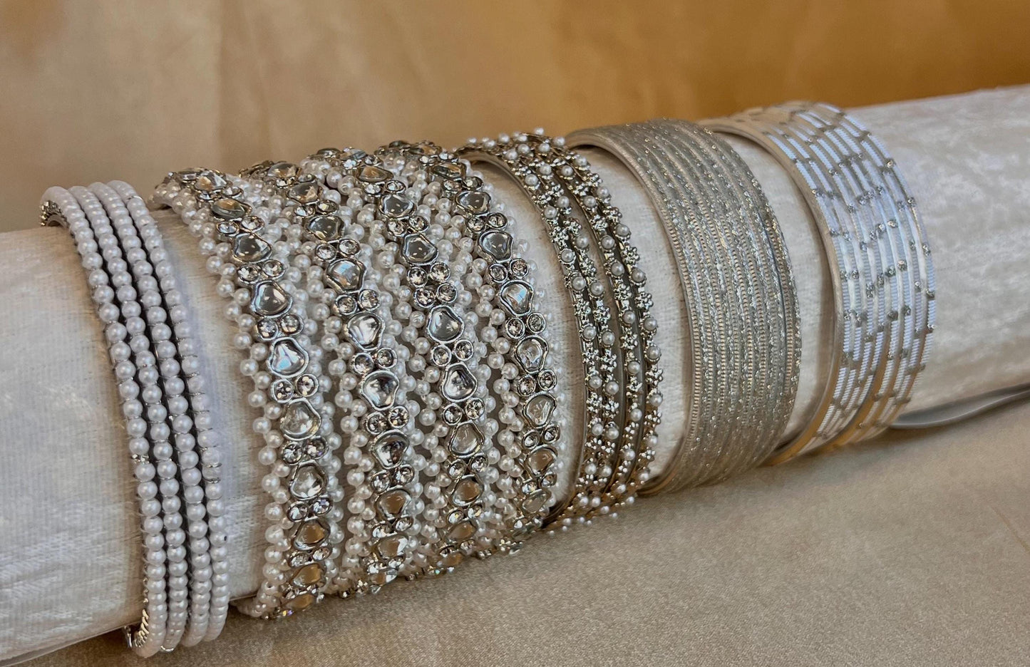 Bangle Roll Build Your Bangle Set - Silver Faux Kundan Pearl Collection/Indian/ Pakistani/Jewelley/ Fashion Bracelet/Bangle roll